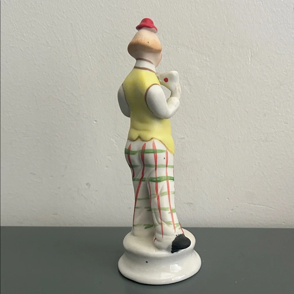 Vintage Ceramic Clown Figurine in Yellow, White & Red